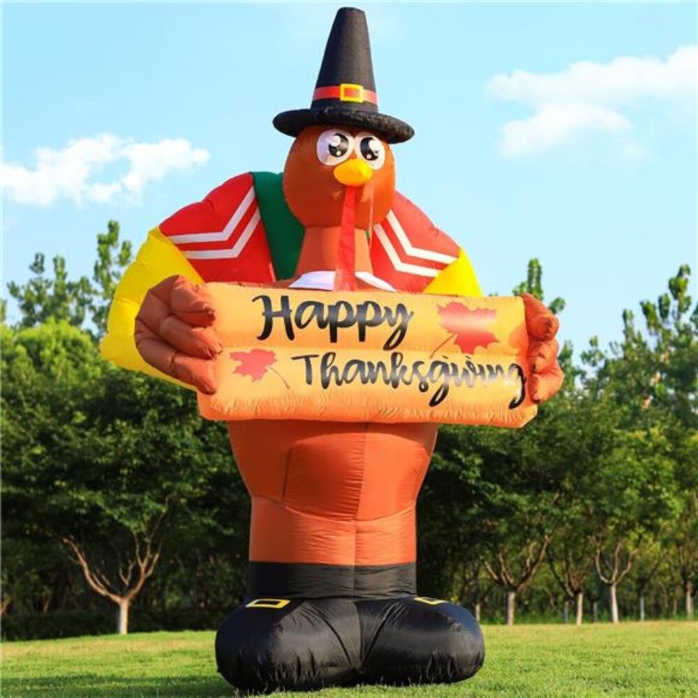 New 8 FT Thanksgiving Inflatables Turkey Decor with Colorful Tail